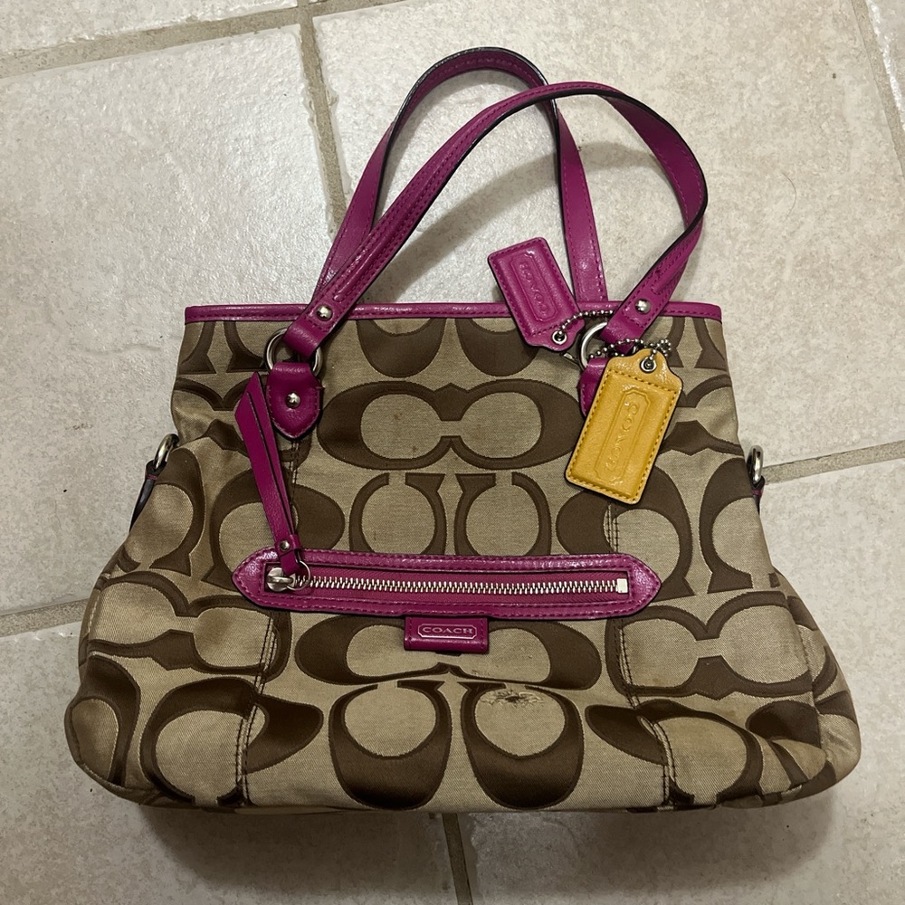 Coach Brown and Pink Shoulder Bag with Monogram